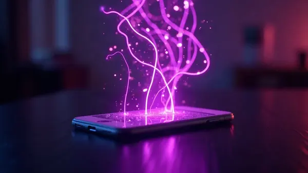 Glowing neural network lines floating above a smartphone (article illustration)