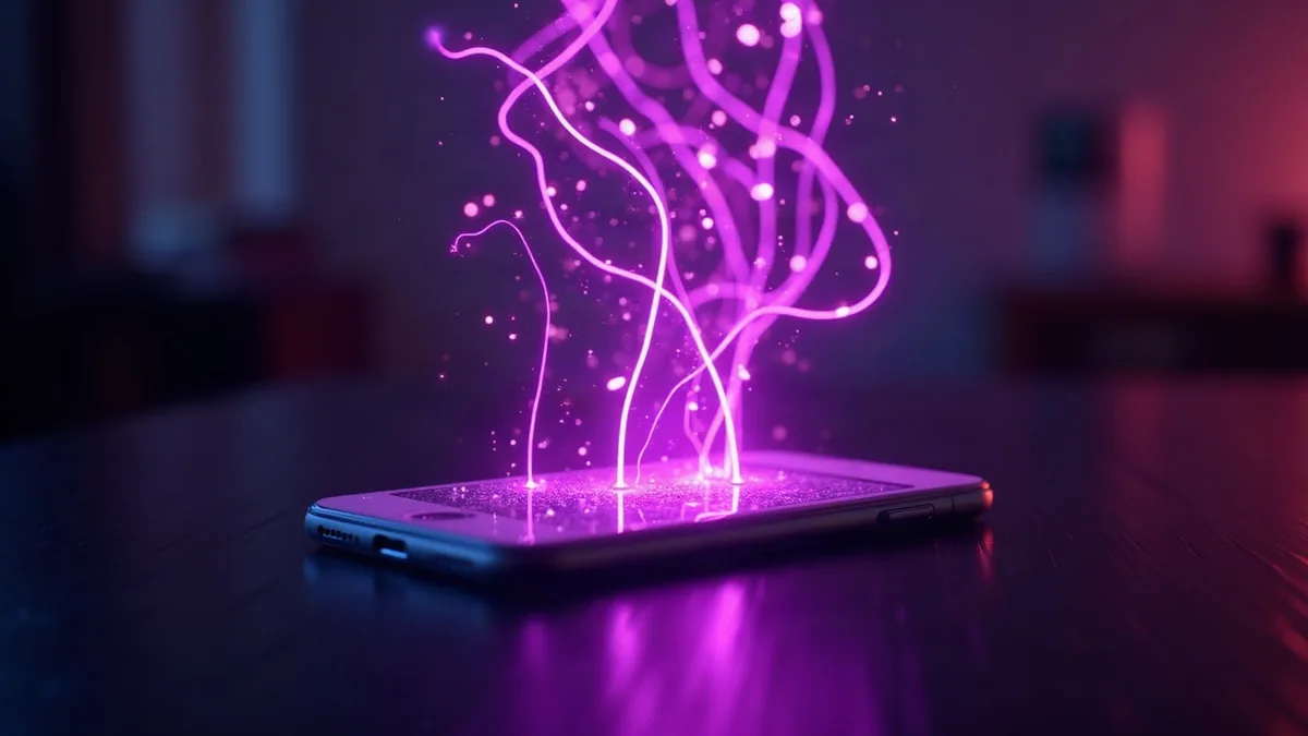 Glowing neural network lines floating above a smartphone (article illustration)