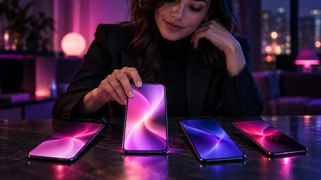 Best Candy AI alternatives: woman choosing one of four glowing smartphones laid out on a table