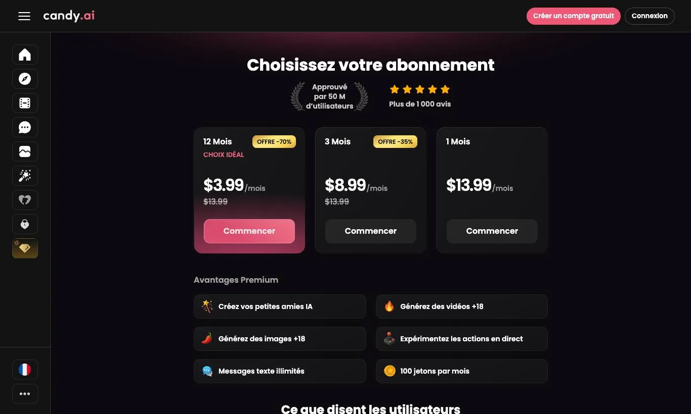 Screenshot of the official Candy AI subscription page, captured on 09/30/2026